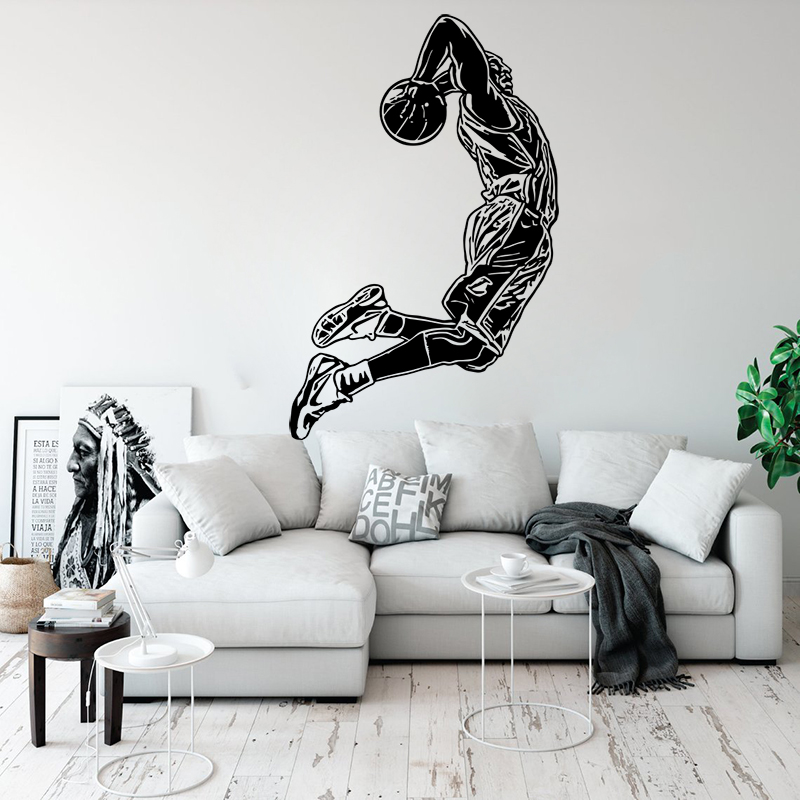 Home Gym Wallpaper - Jumping Basketball Player Wall Decal Large