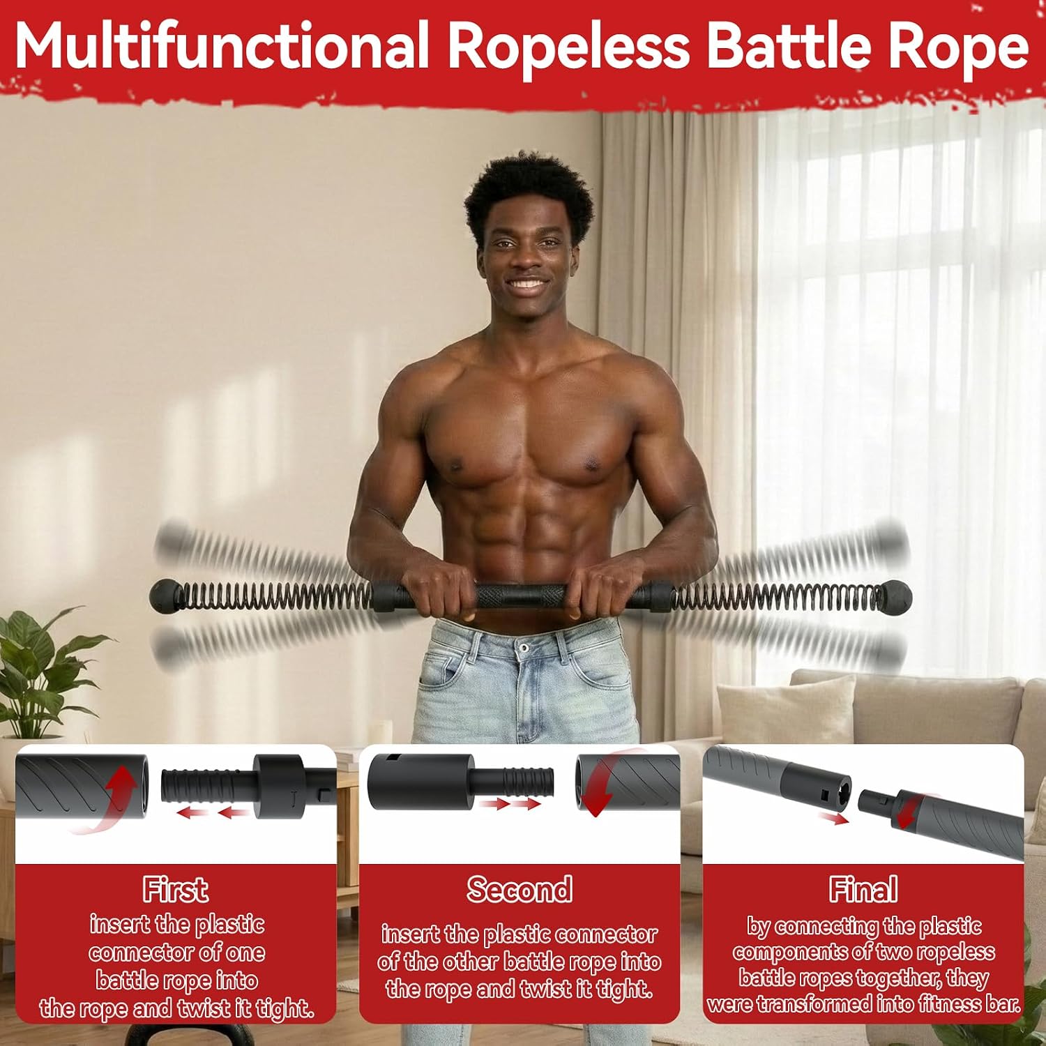 Battle Rope Heavy - 2-in-1 Upgraded Cordless Battle Rope Power