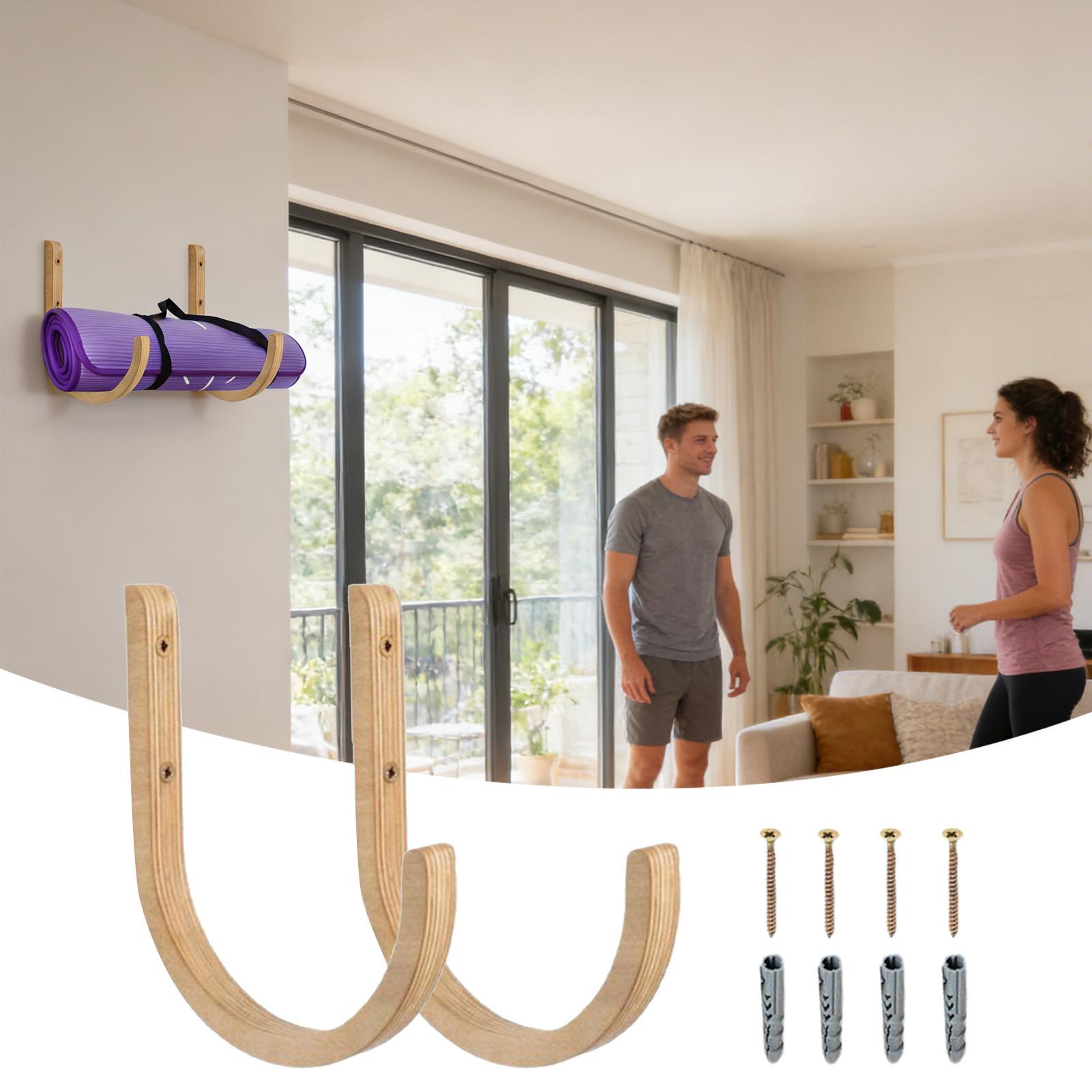 Yoga Mat Holder 2 Pieces Woode - Home Gym Yoga Storage 评论和价格