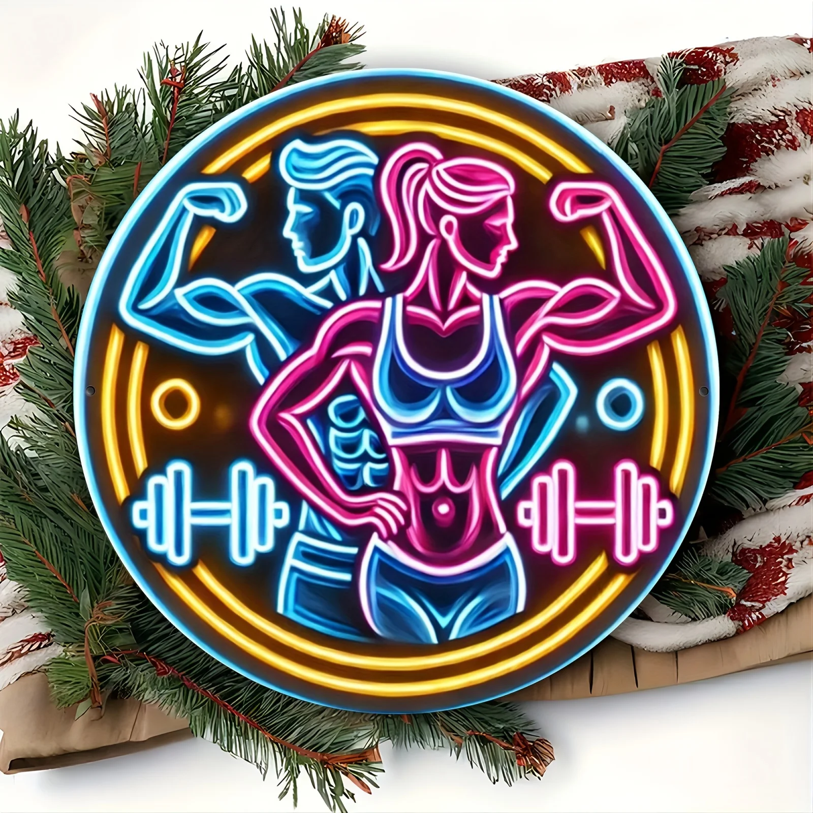 2D Metal Sign Fitness Gym Neon - Home Gym Dumbbell Workout 评论和价格