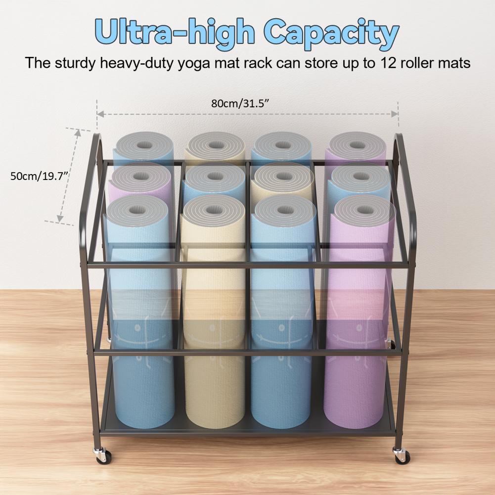 Yoga Mat Storage Rack with Whe - Home Gym Yoga Storage 评论和价格